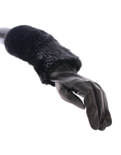 Dolce & Gabbana Schwarze Biberpelz-Lammfell-Leder-Ellbogenhandschuhe