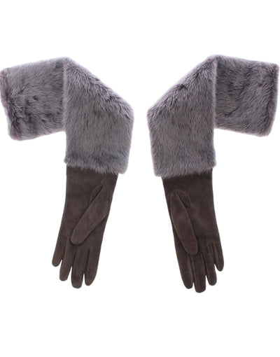 Dolce & Gabbana Graue Nerzfell-Lammfell-Wildleder-Handschuhe