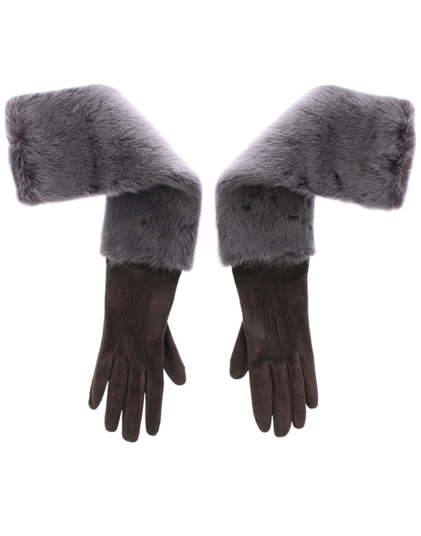 Dolce & Gabbana Graue Nerzfell-Lammfell-Wildleder-Handschuhe