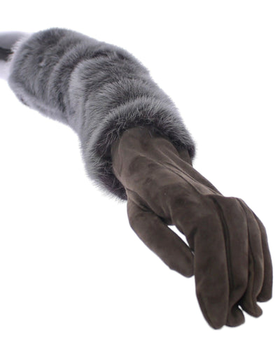 Dolce & Gabbana Graue Nerzfell-Lammfell-Wildleder-Handschuhe
