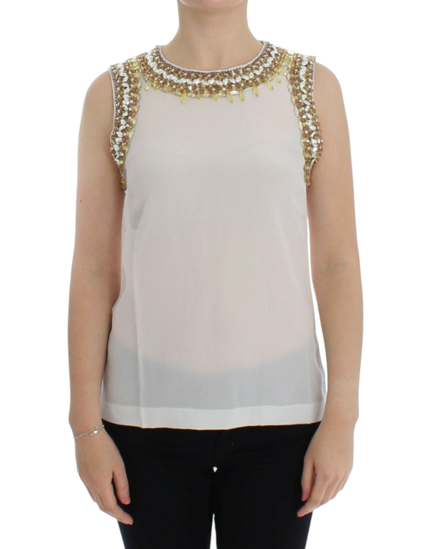 Dolce & Gabbana Weißes kristallbesetztes Tanktop