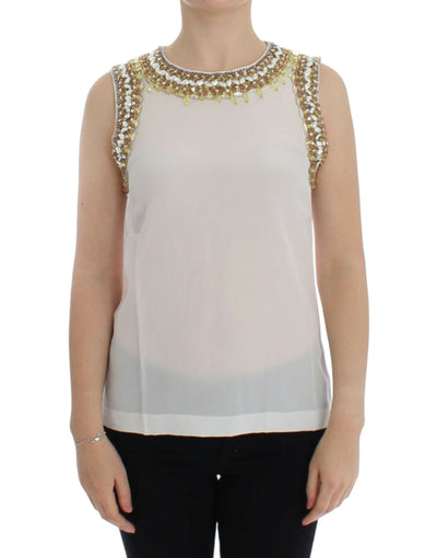 Dolce & Gabbana Weißes kristallbesetztes Tanktop