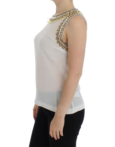 Dolce & Gabbana Weißes kristallbesetztes Tanktop
