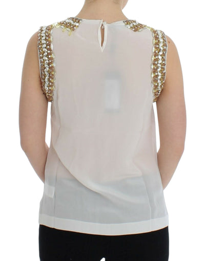 Dolce & Gabbana Weißes kristallbesetztes Tanktop