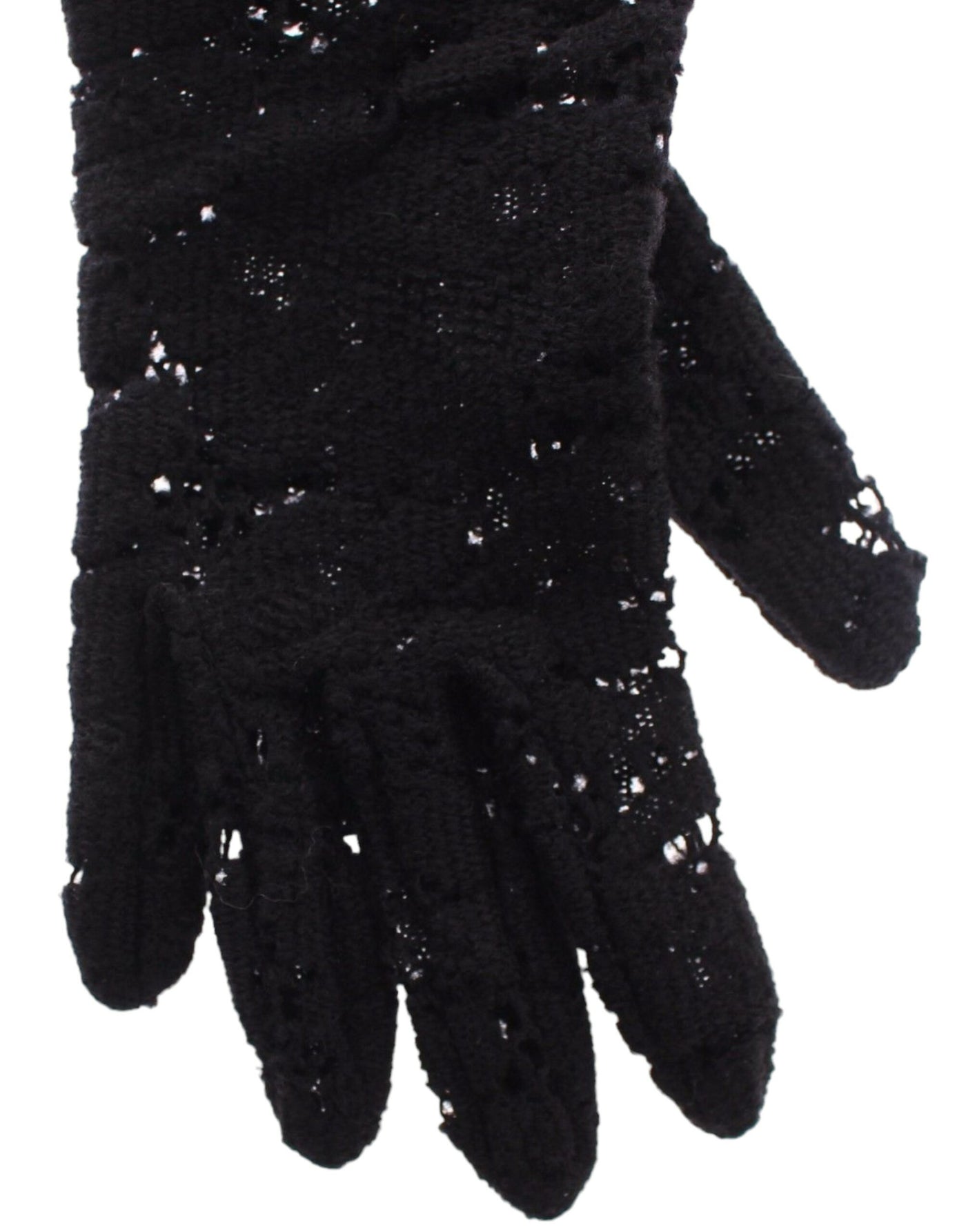 Dolce & Gabbana Schwarze Spitze Wolle Lammfell Pelz Ellenbogenhandschuhe