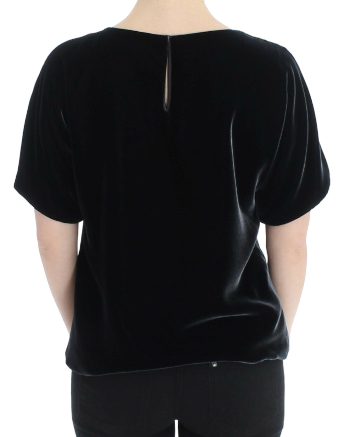 Dolce & Gabbana Schwarze Samtbluse mit kurzen Ärmeln