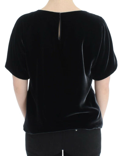 Dolce & Gabbana Schwarze Samtbluse mit kurzen Ärmeln