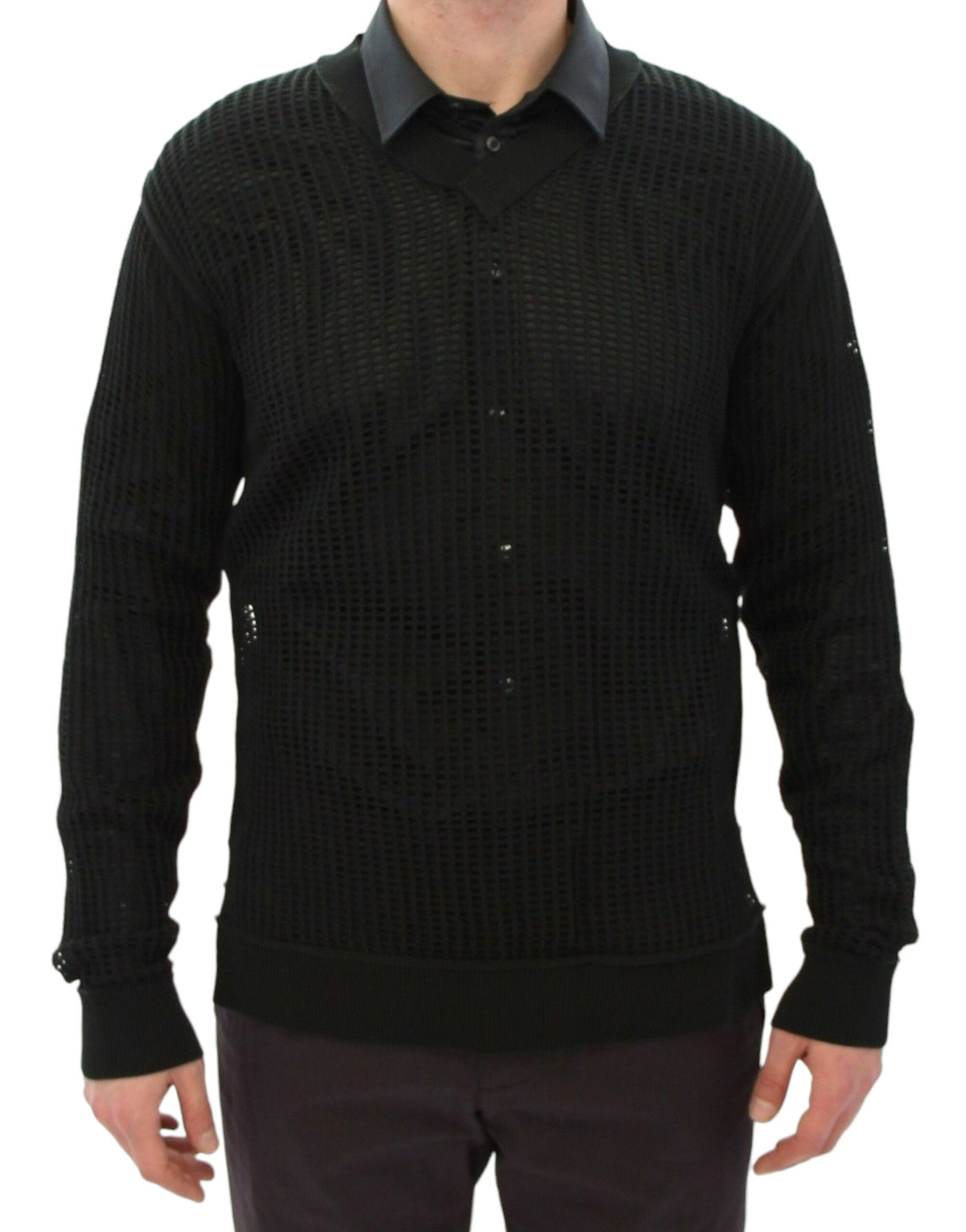 Dolce & Gabbana Dunkelgrüner Runway Netz Pullover Netzpullover
