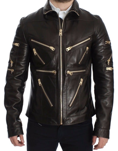 Dolce & Gabbana Braune Lammfell-Lederjacke mit Reißverschluss