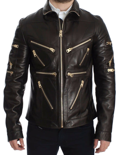 Dolce & Gabbana Braune Lammfell-Lederjacke mit Reißverschluss