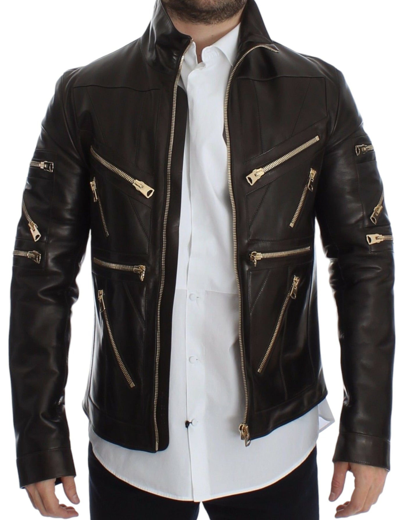 Dolce & Gabbana Braune Lammfell-Lederjacke mit Reißverschluss