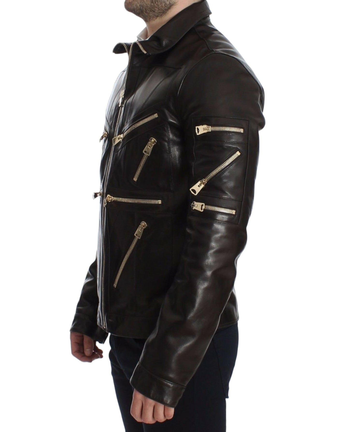 Dolce & Gabbana Braune Lammfell-Lederjacke mit Reißverschluss