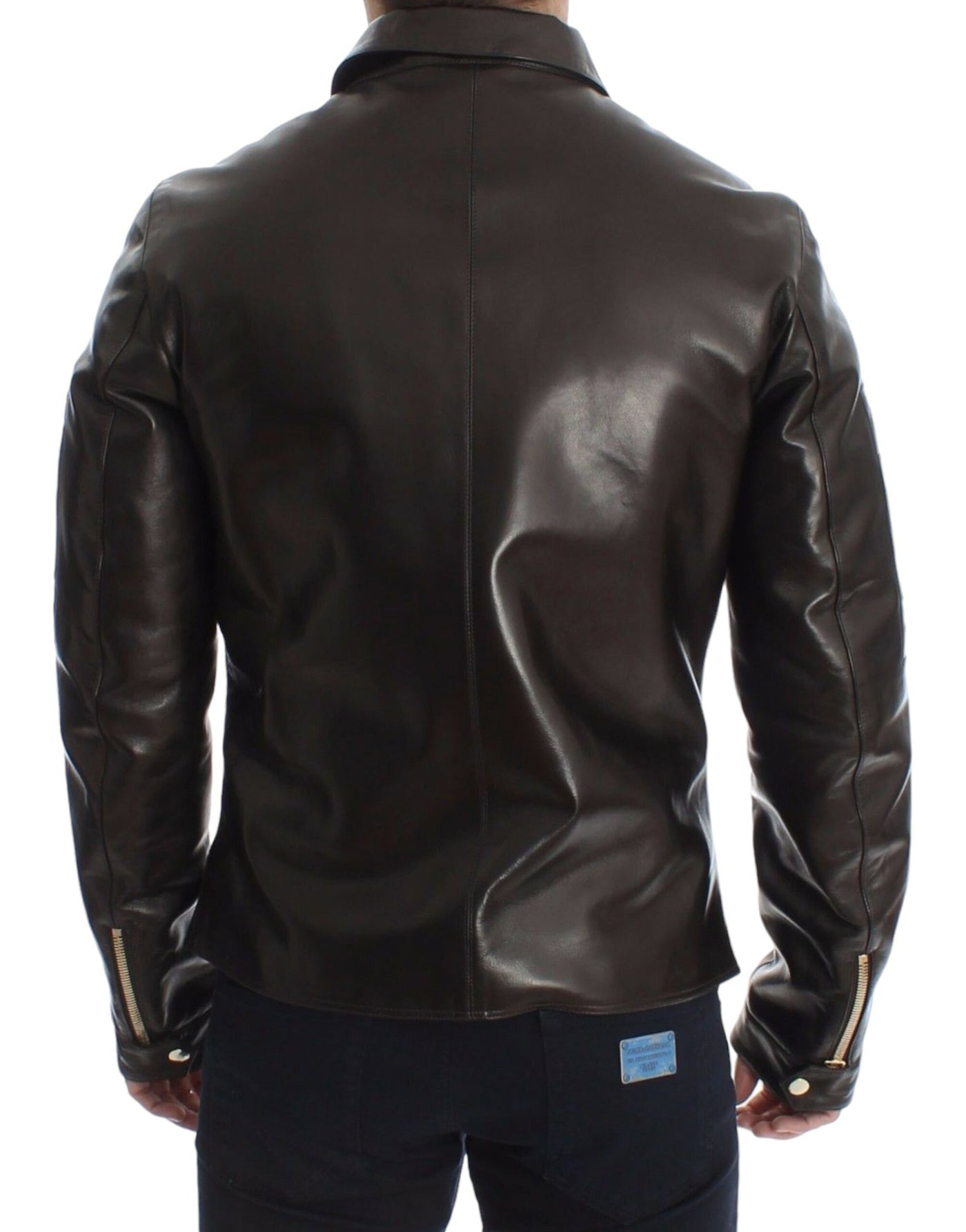 Dolce & Gabbana Braune Lammfell-Lederjacke mit Reißverschluss