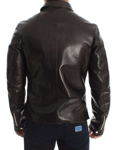 Dolce & Gabbana Braune Lammfell-Lederjacke mit Reißverschluss
