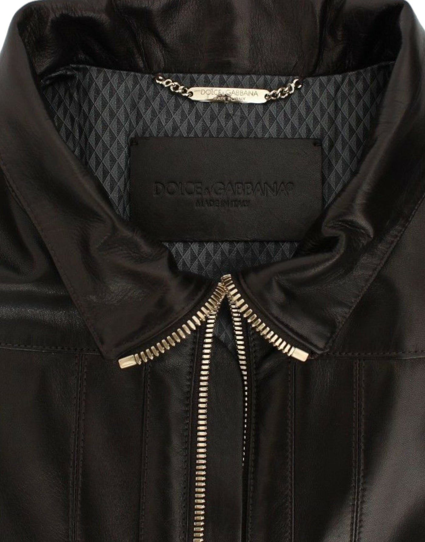 Dolce & Gabbana Braune Lammfell-Lederjacke mit Reißverschluss