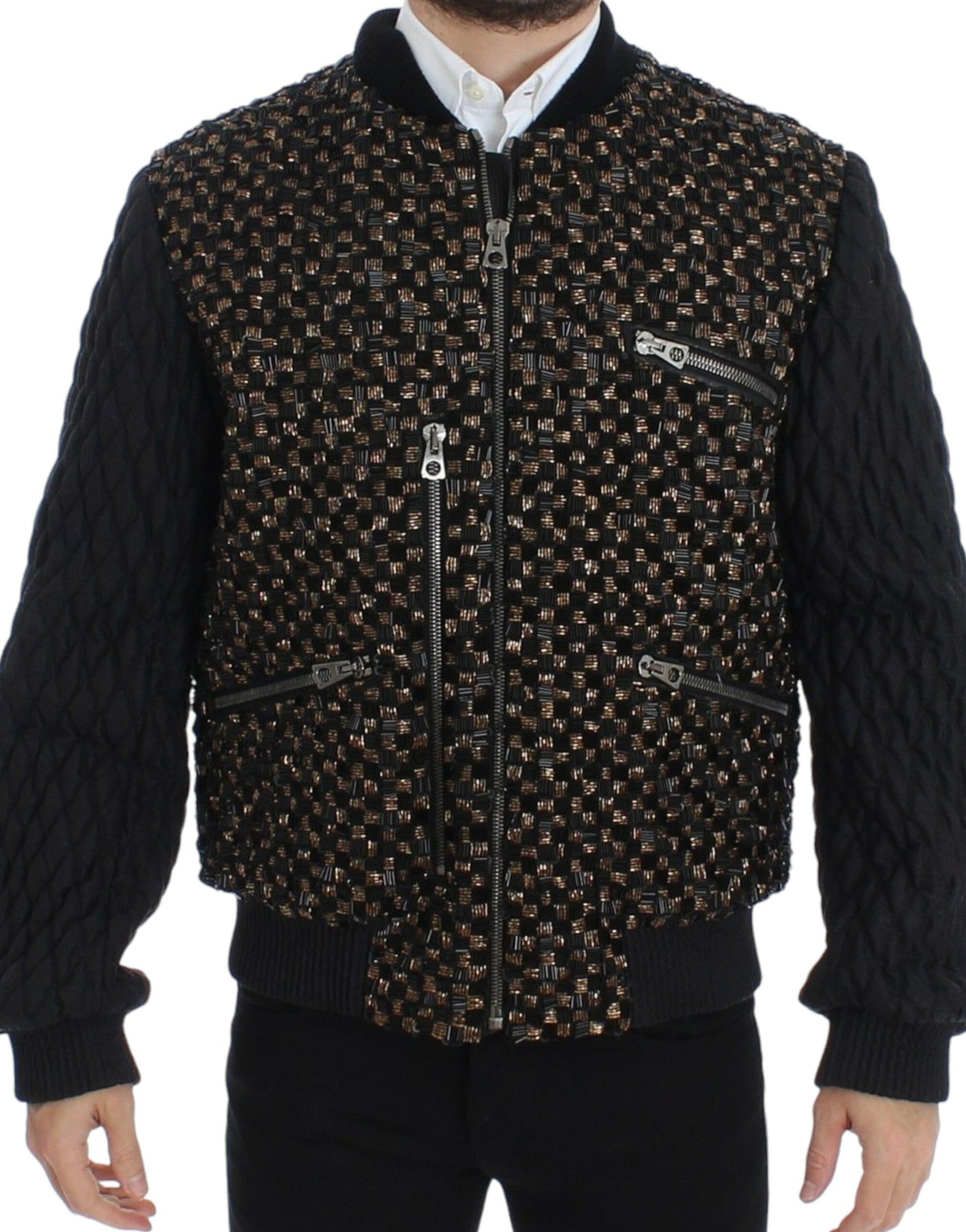 Dolce & Gabbana Schwarze Jacke aus Ziegenleder mit Pailletten