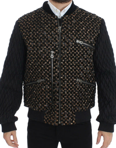 Dolce & Gabbana Schwarze Jacke aus Ziegenleder mit Pailletten
