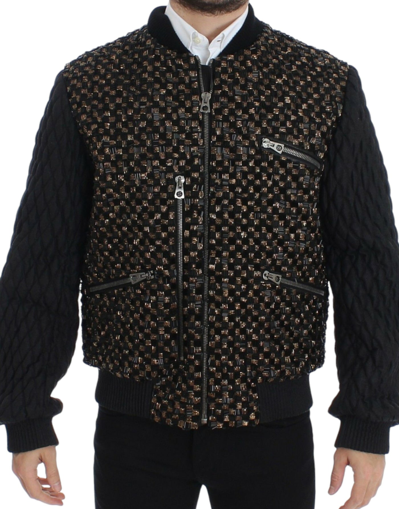 Dolce & Gabbana Schwarze Jacke aus Ziegenleder mit Pailletten