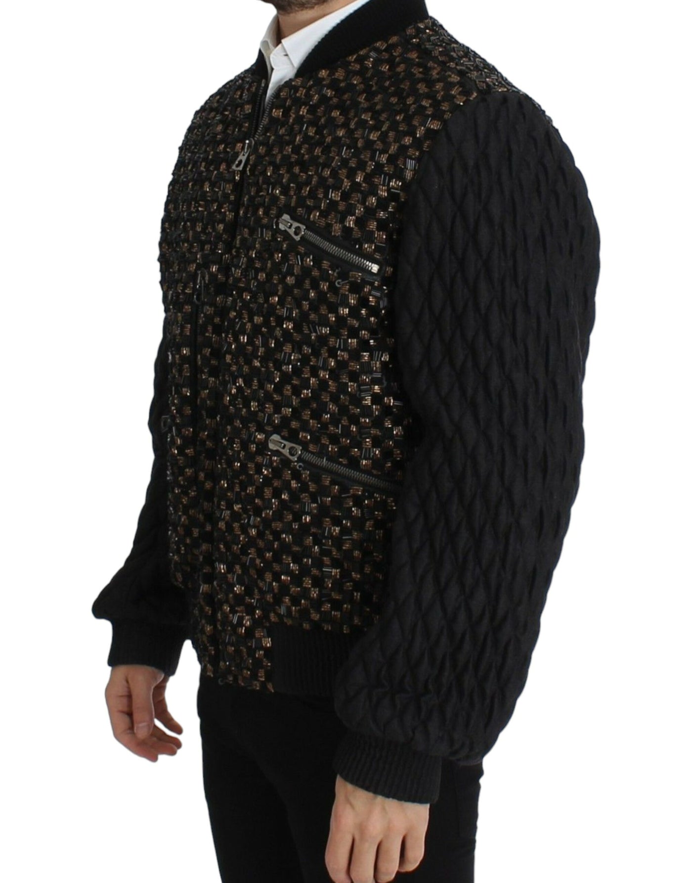 Dolce & Gabbana Schwarze Jacke aus Ziegenleder mit Pailletten