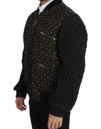 Dolce & Gabbana Schwarze Jacke aus Ziegenleder mit Pailletten