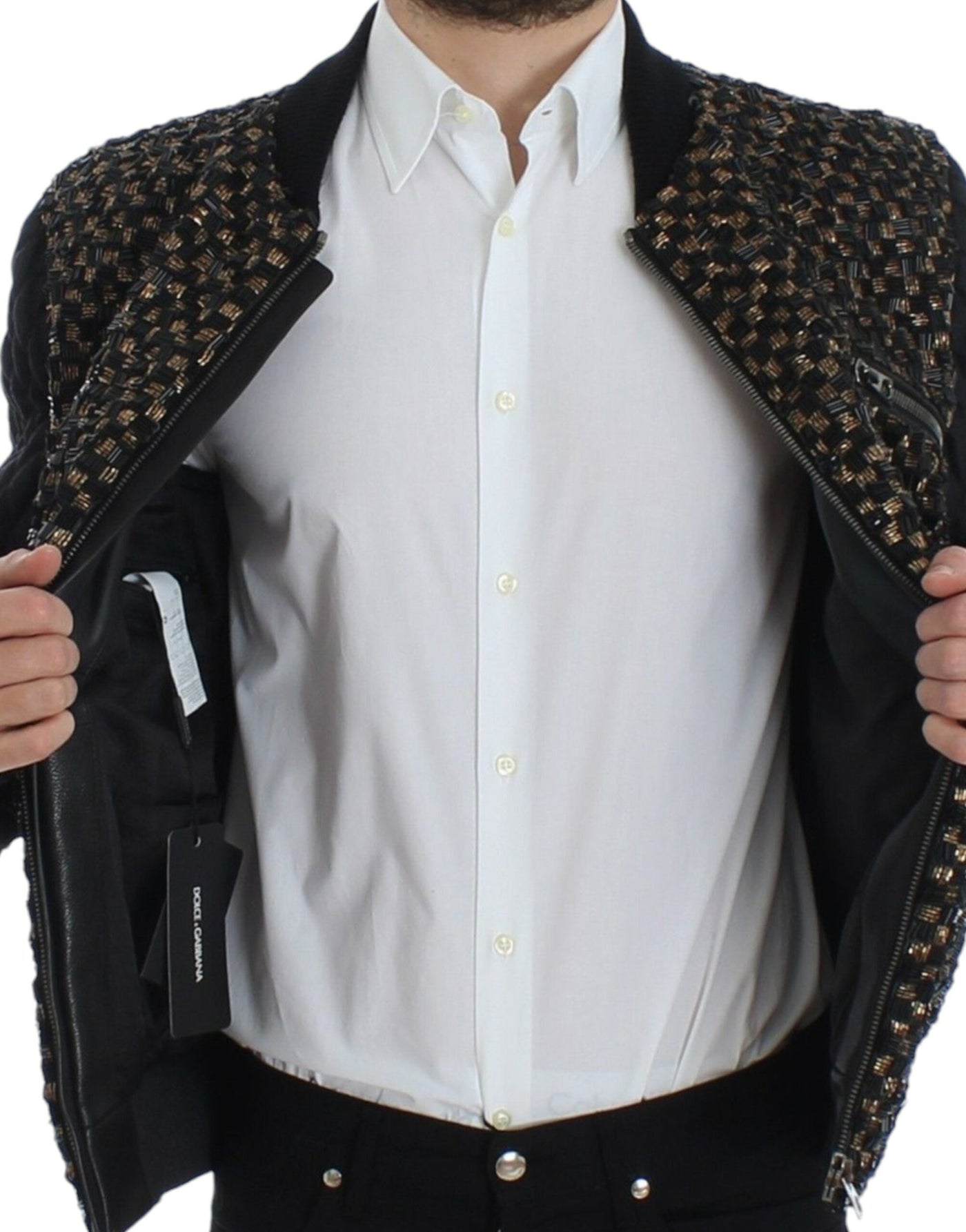 Dolce & Gabbana Schwarze Jacke aus Ziegenleder mit Pailletten
