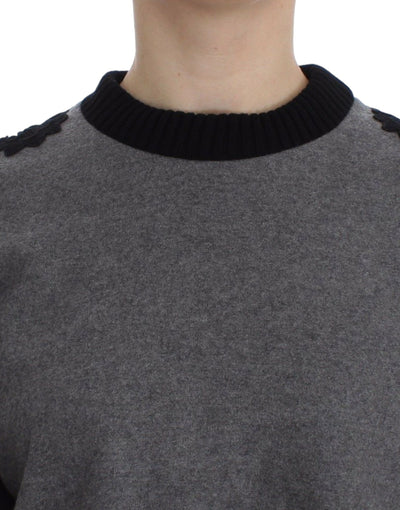 Dolce & Gabbana Grauer schwarzer Spitzenpullover aus Wolle und Kaschmir