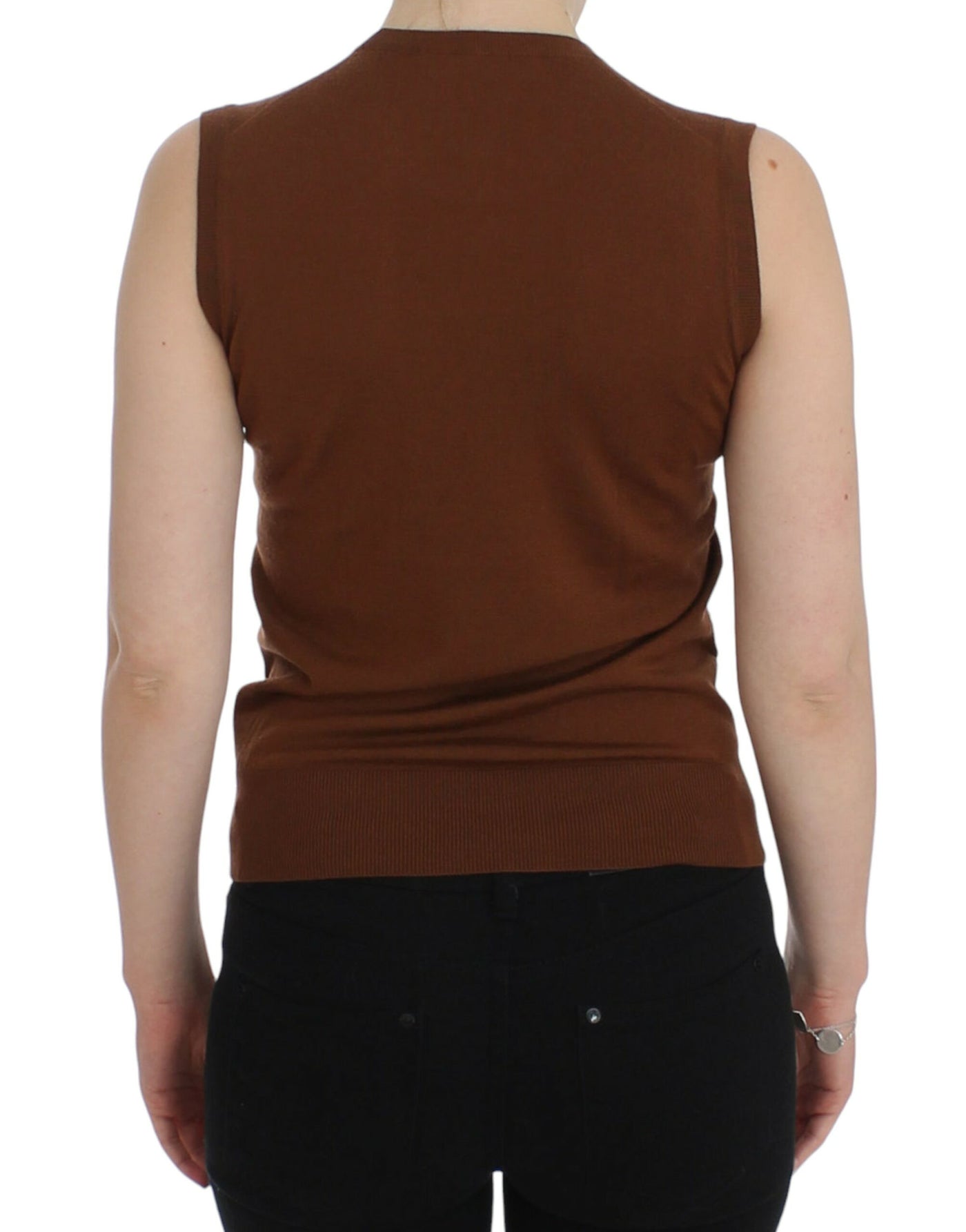 Dolce & Gabbana Braun Wolle Schwarz Spitze Weste Pullover Top