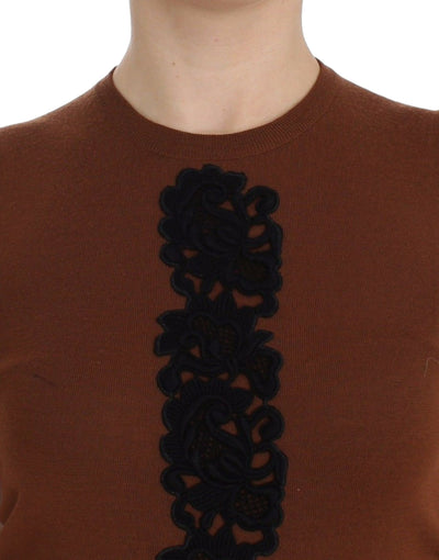 Dolce & Gabbana Braun Wolle Schwarz Spitze Weste Pullover Top