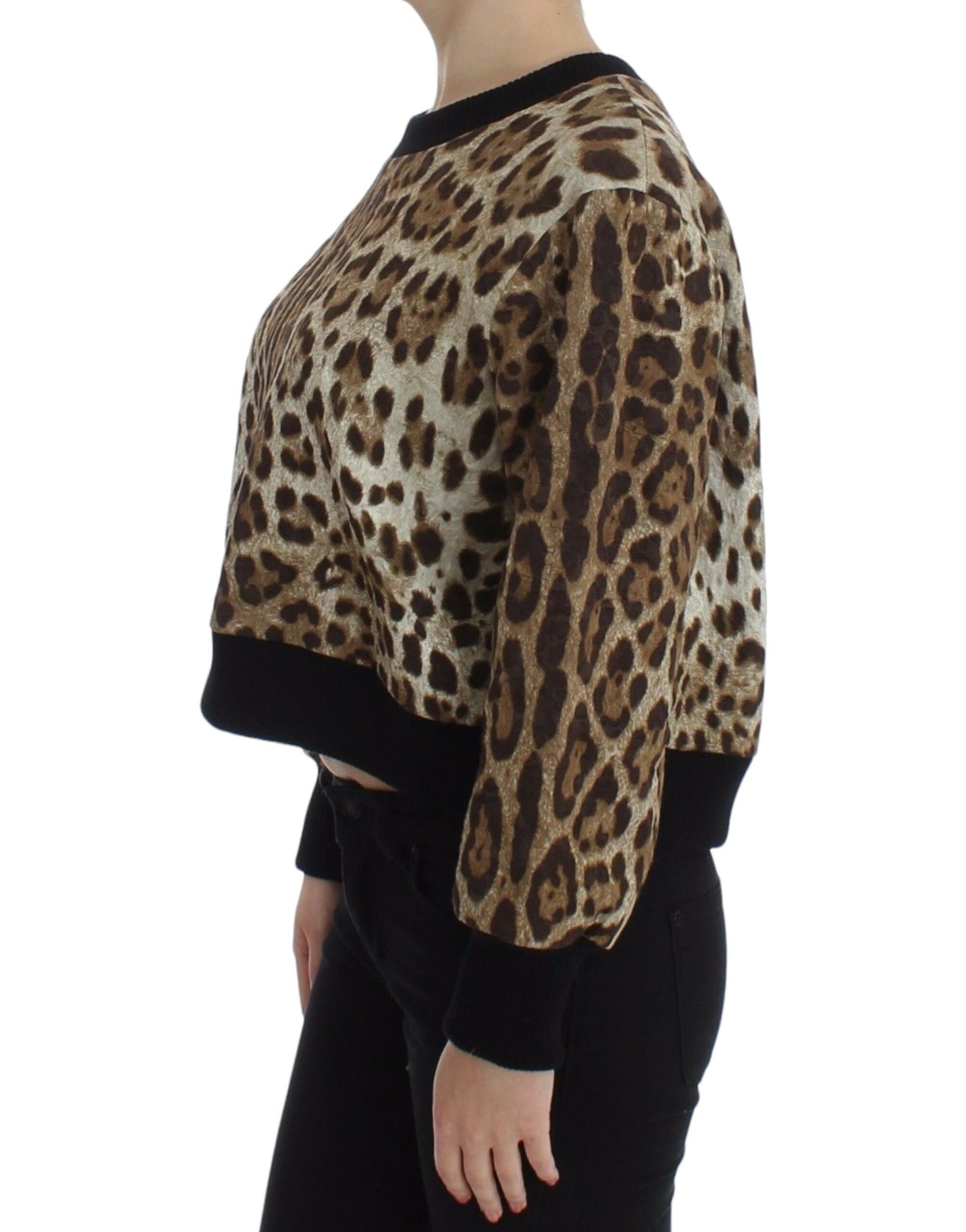 Dolce & Gabbana Kurzer Pullover mit Leopardenmuster und Rundhalsausschnitt
