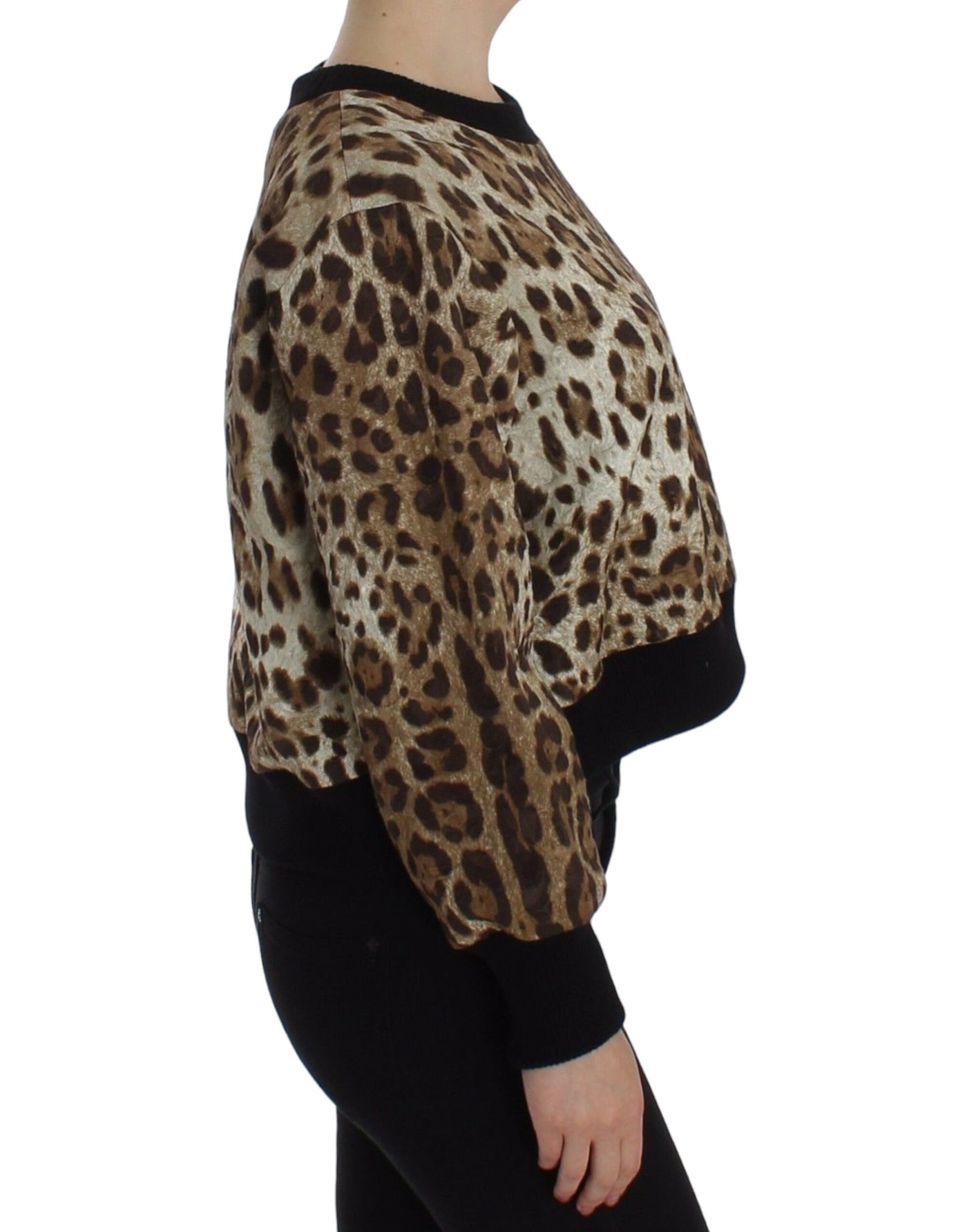 Dolce & Gabbana Kurzer Pullover mit Leopardenmuster und Rundhalsausschnitt