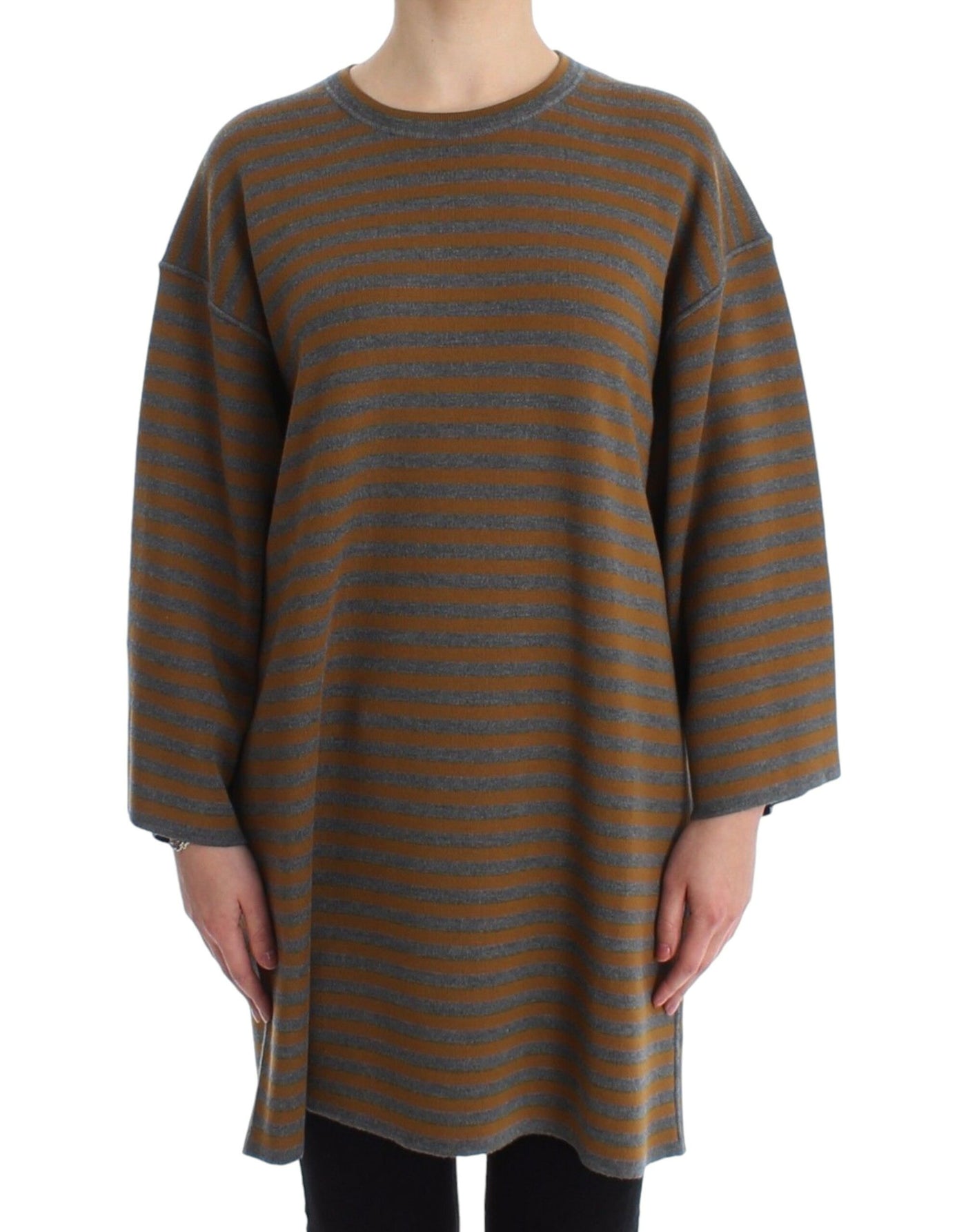 Dolce & Gabbana Übergroßes grau-gelb gestreiftes Pullover-Top