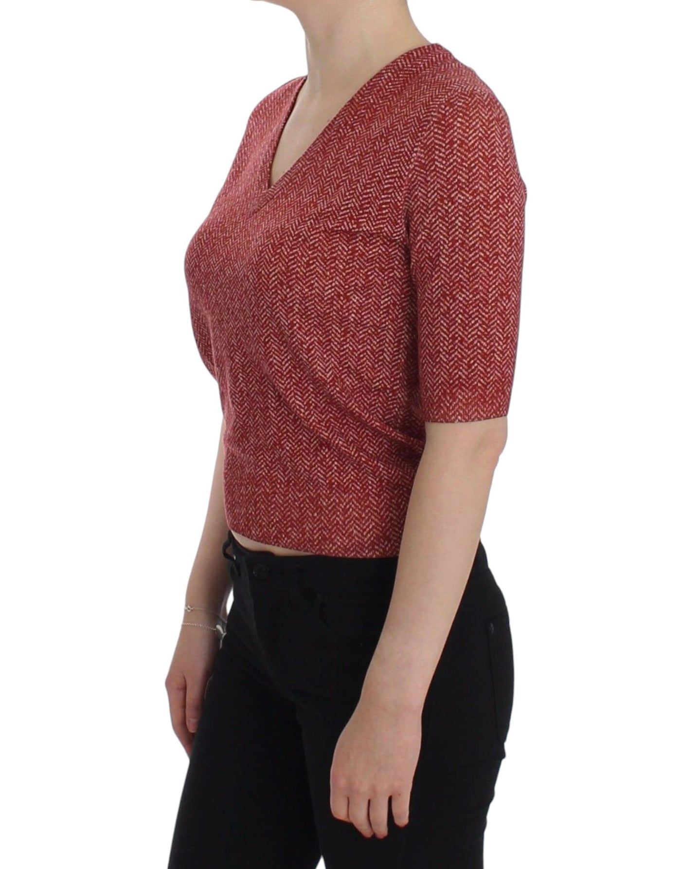 Dolce & Gabbana Kurzarm-Pullover aus roter Wolle und Tweed