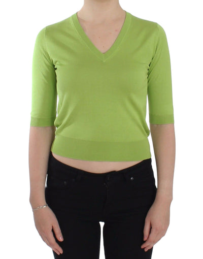 Dolce & Gabbana Grünes Wollpullover-Top mit V-Ausschnitt