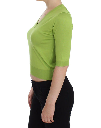 Dolce & Gabbana Grünes Wollpullover-Top mit V-Ausschnitt