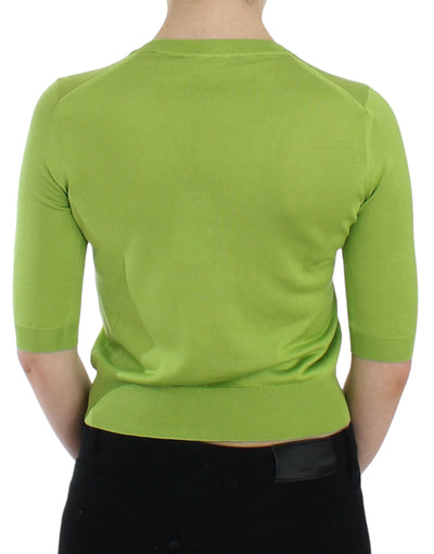 Dolce & Gabbana Grünes Wollpullover-Top mit V-Ausschnitt