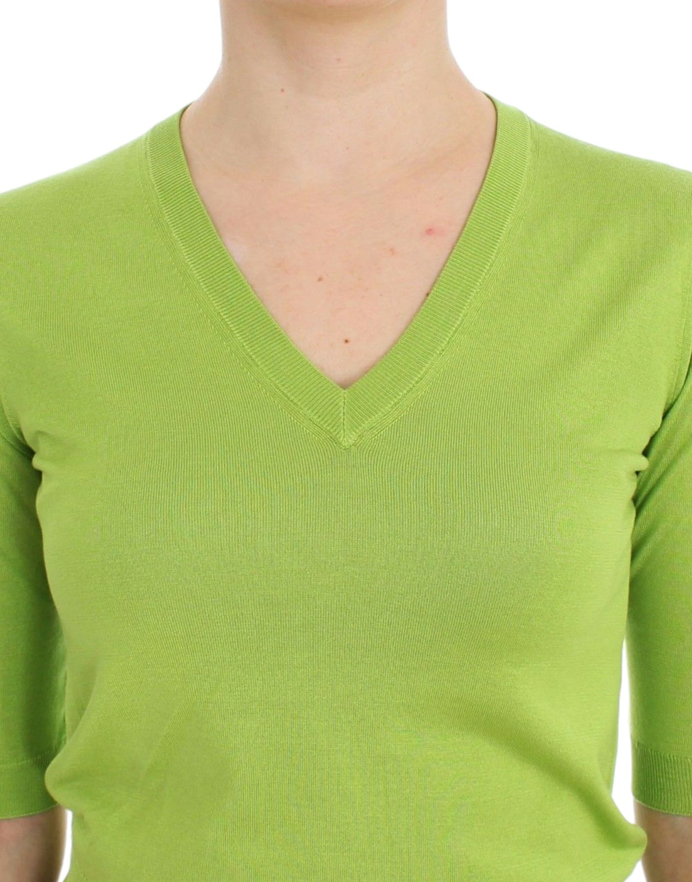 Dolce & Gabbana Grünes Wollpullover-Top mit V-Ausschnitt