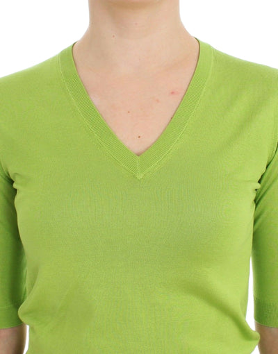 Dolce & Gabbana Grünes Wollpullover-Top mit V-Ausschnitt