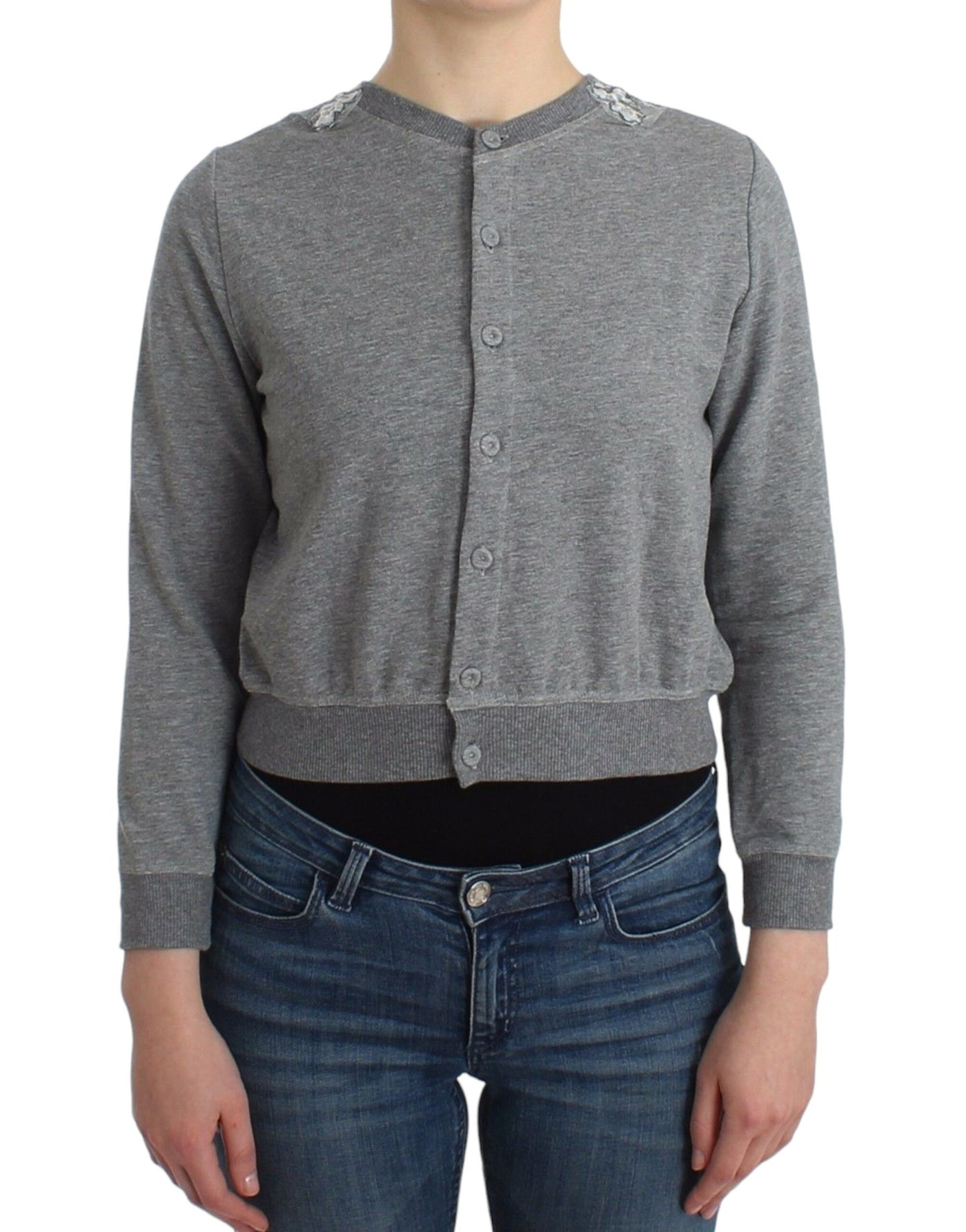 Ermanno Scervino Lingerie Grauer Spitzenpullover Strickjacke Top