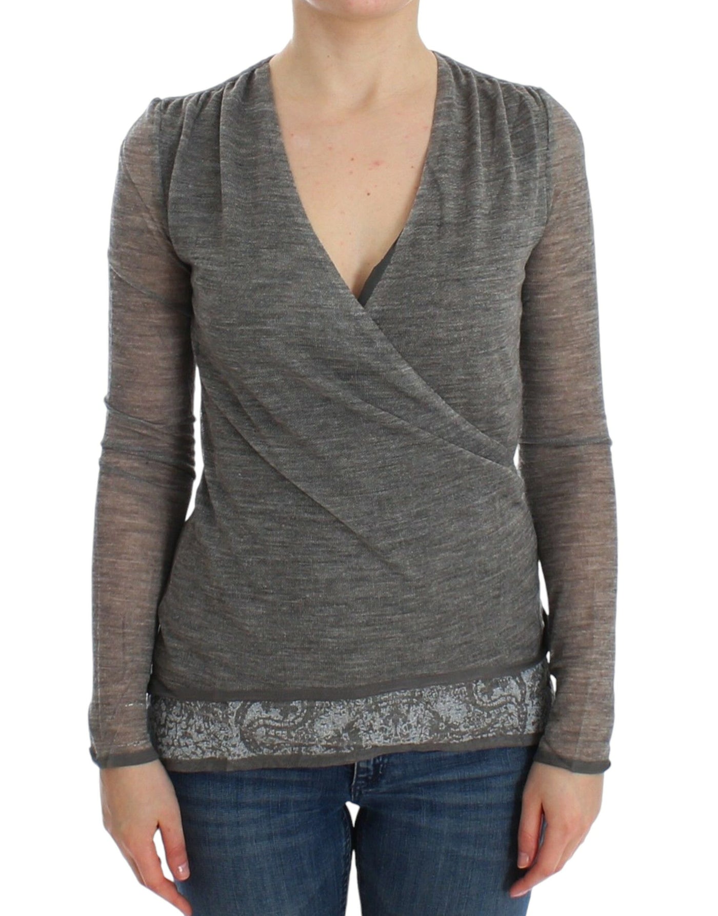 Ermanno Scervino Grauer langärmeliger Pullover aus Wollmischung