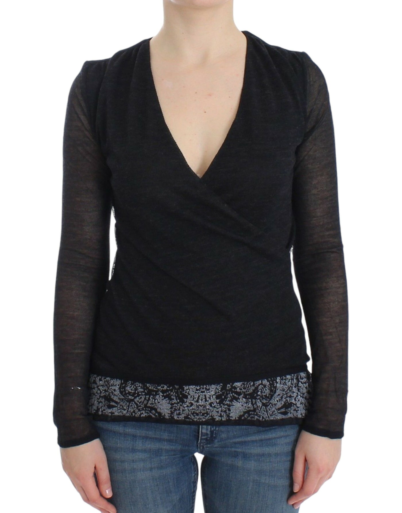 Ermanno Scervino Schwarzer Wollmischung Stretch-Langarmpullover