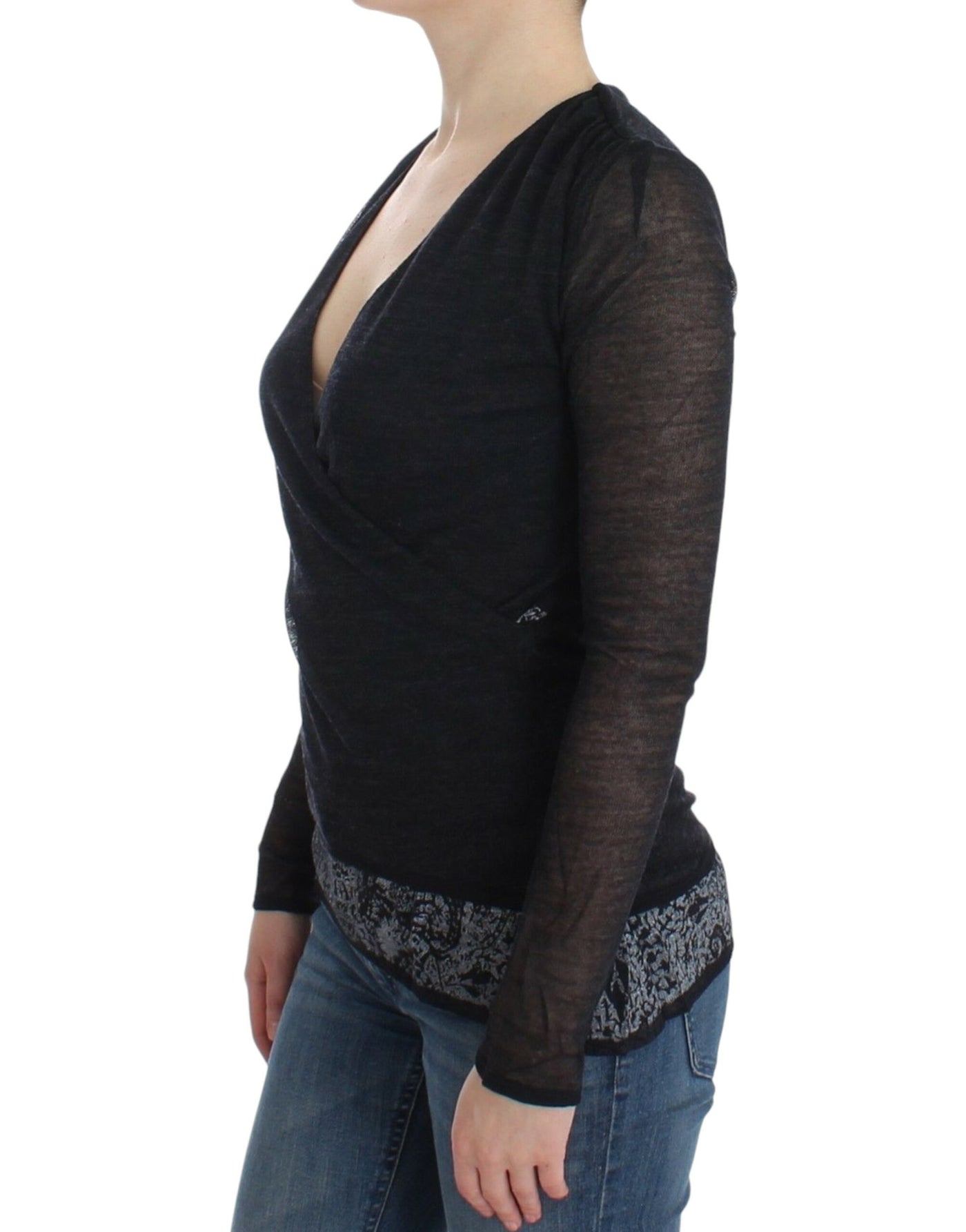 Ermanno Scervino Schwarzer Wollmischung Stretch-Langarmpullover