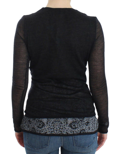 Ermanno Scervino Schwarzer Wollmischung Stretch-Langarmpullover