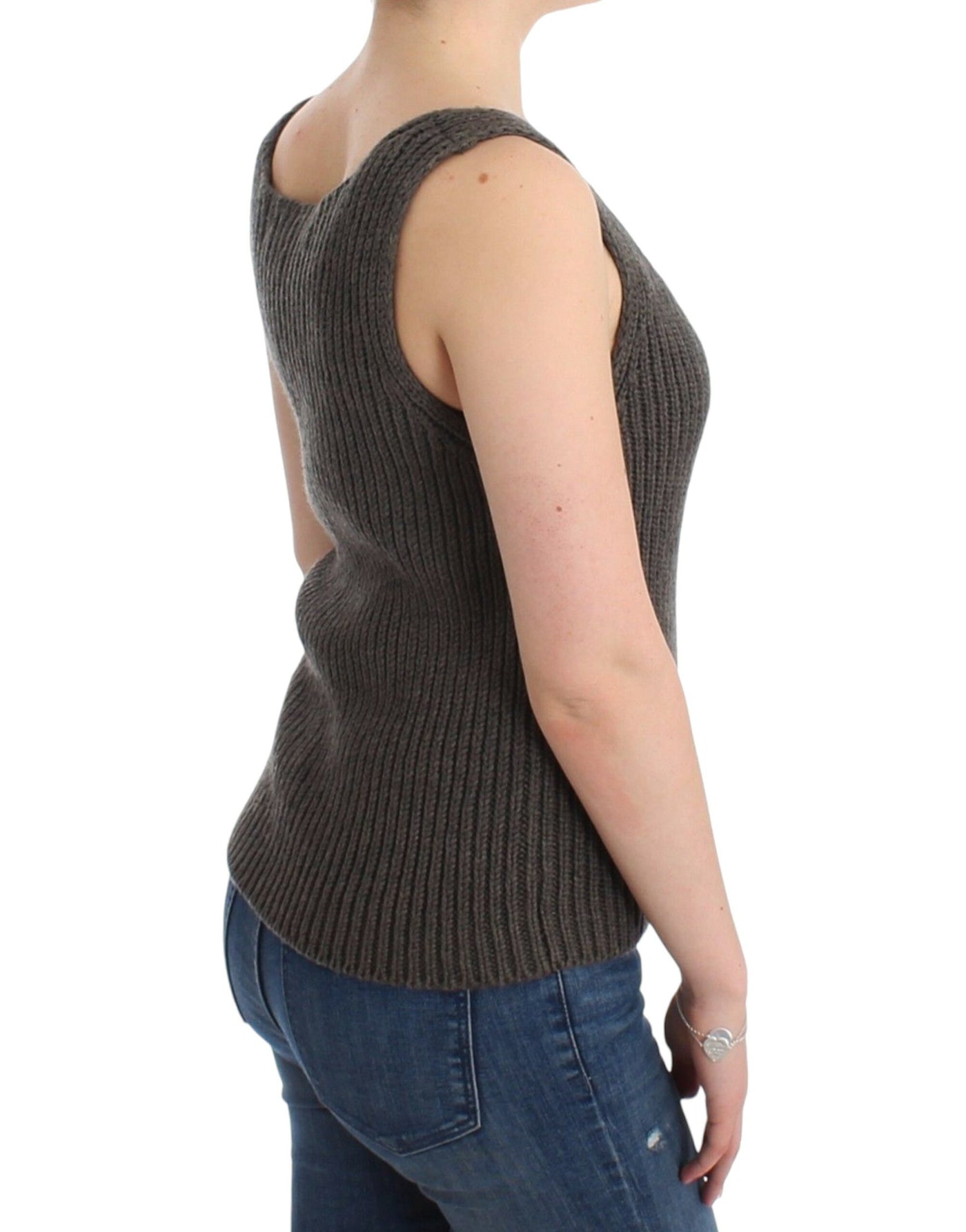 Ermanno Scervino Graues Strickoberteil Strickpullover aus Merinowolle