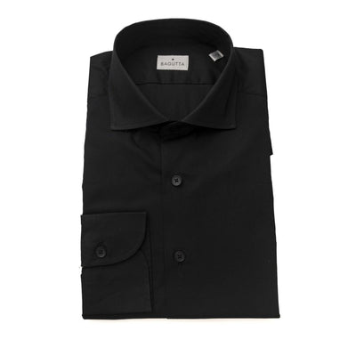 Bagutta Schwarzes Herrenhemd aus Baumwolle Slim Fit mit französischem Kragen