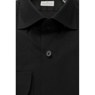 Bagutta Schwarzes Herrenhemd aus Baumwolle Slim Fit mit französischem Kragen