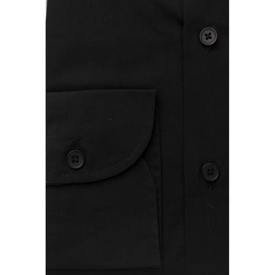Bagutta Schwarzes Herrenhemd aus Baumwolle Slim Fit mit französischem Kragen