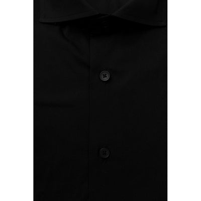 Bagutta Schwarzes Herrenhemd aus Baumwolle Slim Fit mit französischem Kragen