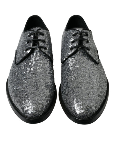 Dolce & Gabbana Silberne paillettenbesetzte Schnürschuhe für Männer Derby Dress Schuhe