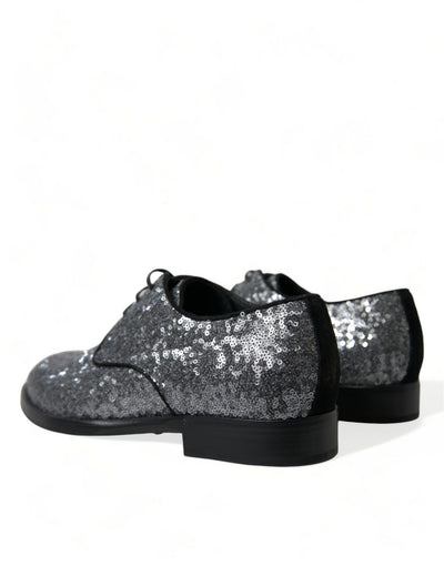Dolce & Gabbana Silberne paillettenbesetzte Schnürschuhe für Männer Derby Dress Schuhe