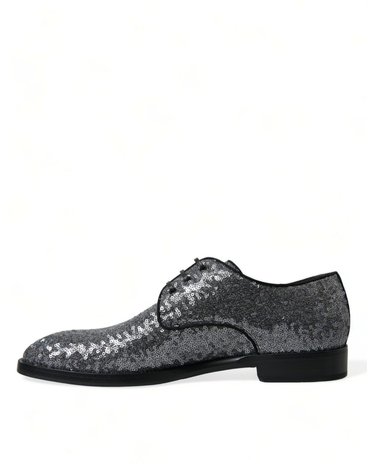 Dolce & Gabbana Silberne paillettenbesetzte Schnürschuhe für Männer Derby Dress Schuhe
